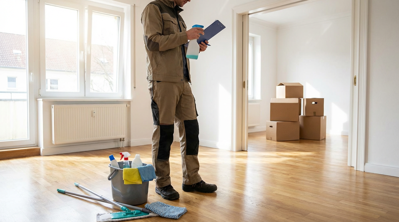 Person with checklist deep cleaning empty apartment - Move-out cleaning services Winnipeg