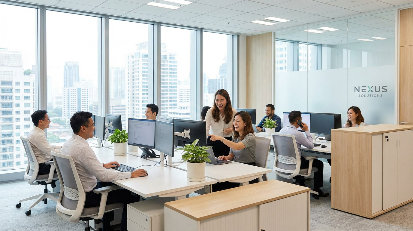 Modern professional office space with clean organized workspace and productive employees - Winnipeg office cleaning